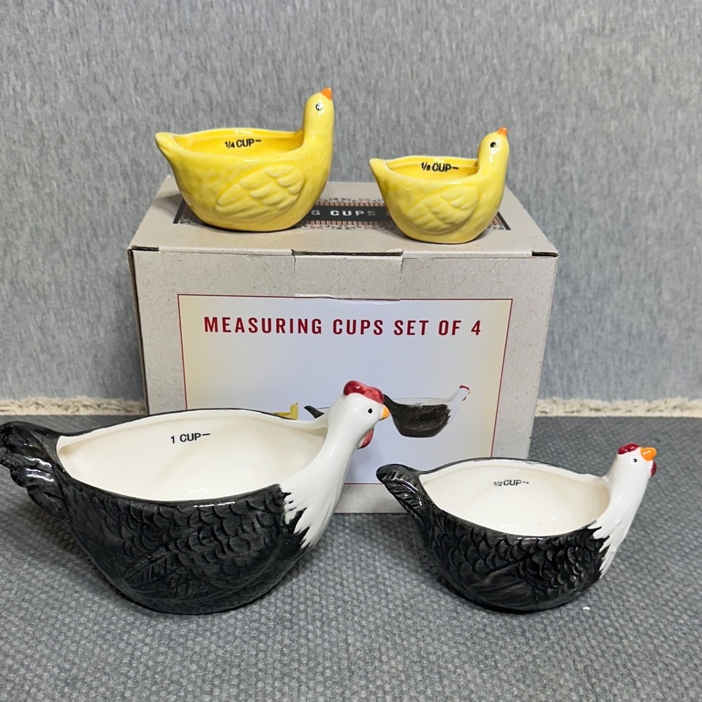 Cracker Barrel Stoneware Chicken Hen Chick Measuring Cups Farmhouse